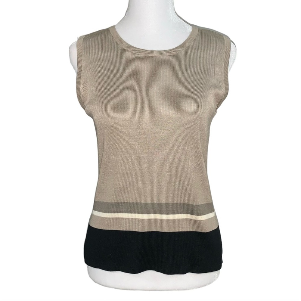Casual Corner Womens Sleeveless Silk Blouse Size S Latte Color Striped